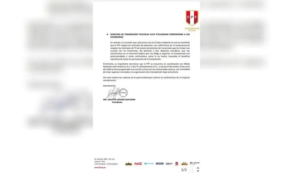 Respuesta de la FPF a la Universidad San Martín. Foto: Captura Respuesta de la FPF a la Universidad San Martín. Foto: Captura