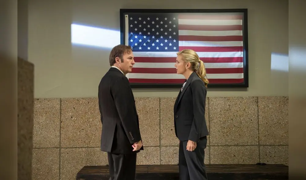 Bob Odenkirk as Saul Goodman and Rhea Seehorn as Kim - Better Call Saul _ Season 1, Episode 3 - Photo Credit: Ursula Coyote/AMC