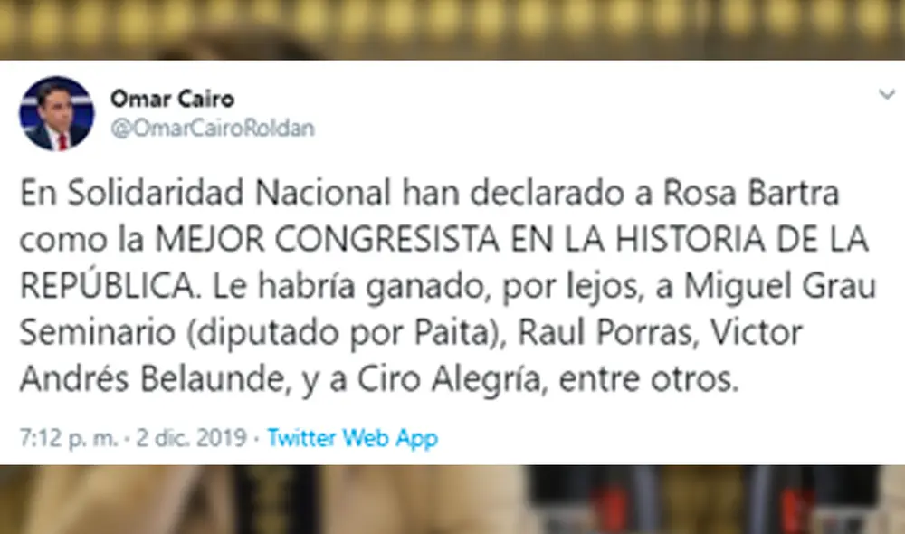 “Rosa Bartra es la mejor congresista en la historia de la República”: frase genera polémica