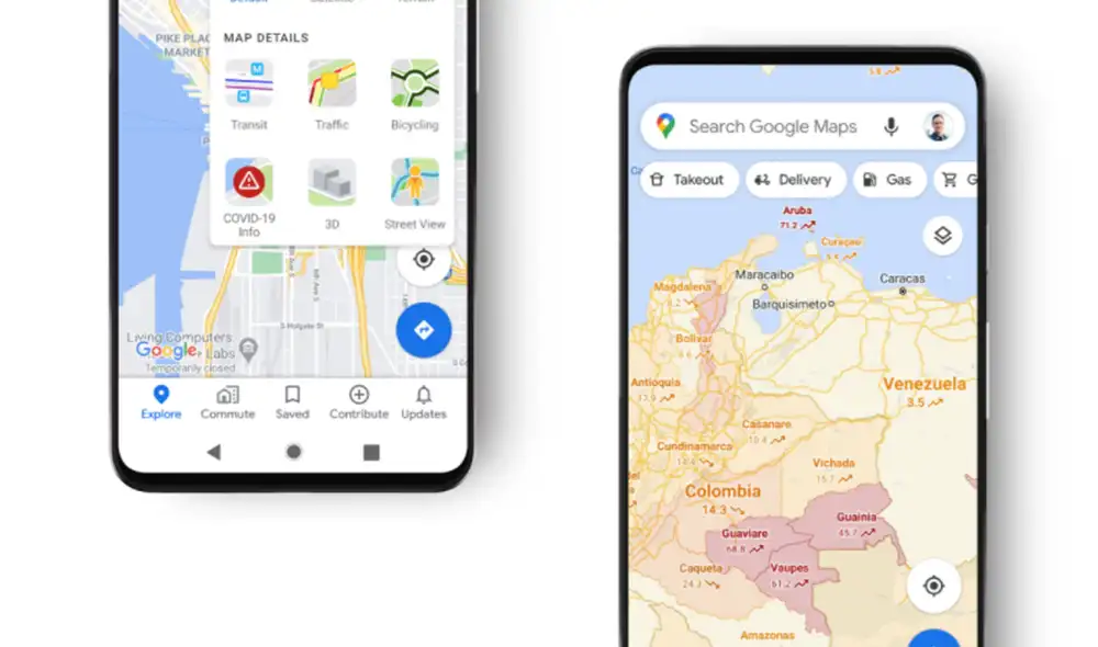 Google Maps cuenta con una nueva capa personalizada con datos de la pandemia. | Foto: Composición La República