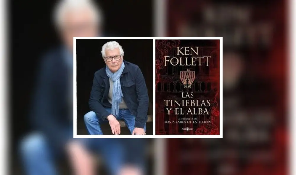 Escritor británico Ken Follet y portada de su nueva novela.