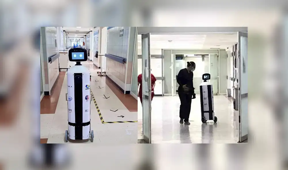 Androide se desplaza hasta las camas de los pacientes; su sistema de Telepresencia permite a profesionales interactuar con enfermos y familiares. Foto: Gobierno de México Androide se desplaza hasta las camas de los pacientes; su sistema de Telepresencia permite a profesionales interactuar con enfermos y familiares. Foto: Gobierno de México