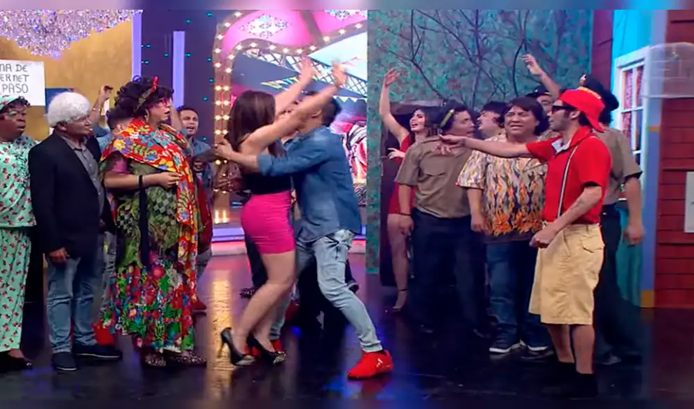 Christian Domínguez se puso 'cariñoso' con Leslie Moscoso durante sketch  [FOTOS] 