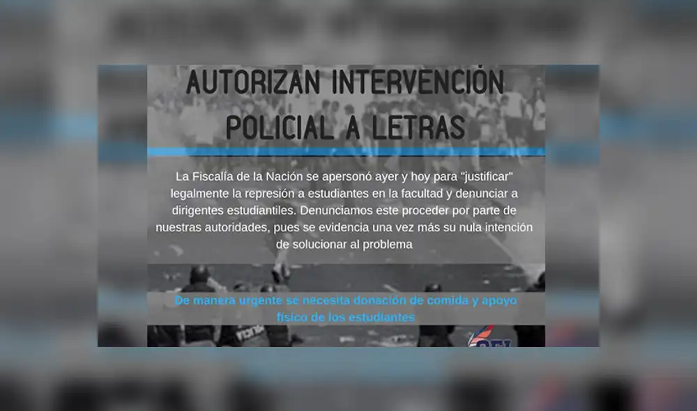 Estudiantes de Universidad Nacional Mayor de San Marcos toman facultad de letras