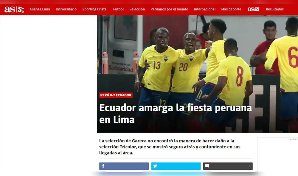 Así reaccionó la prensa internacional tras derrota de Perú ante Ecuador [FOTOS]
