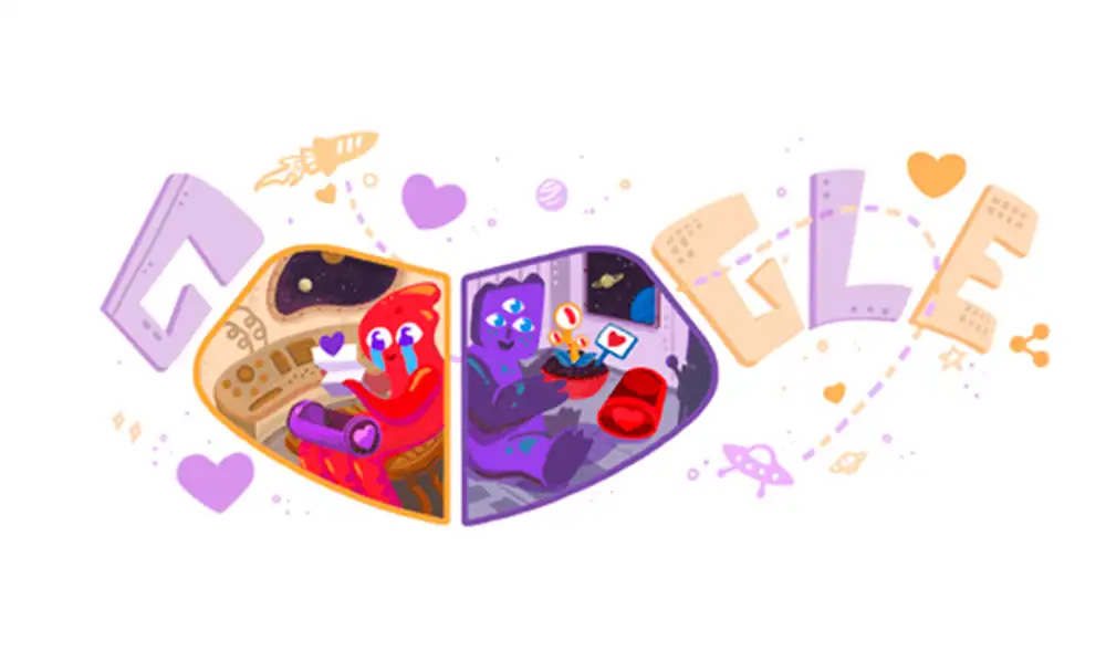 Google nos presenta su doodle celebrando el amor incluso fuera de este mundo. (Captura Google) Google nos presenta su doodle celebrando el amor incluso fuera de este mundo. (Captura Google)