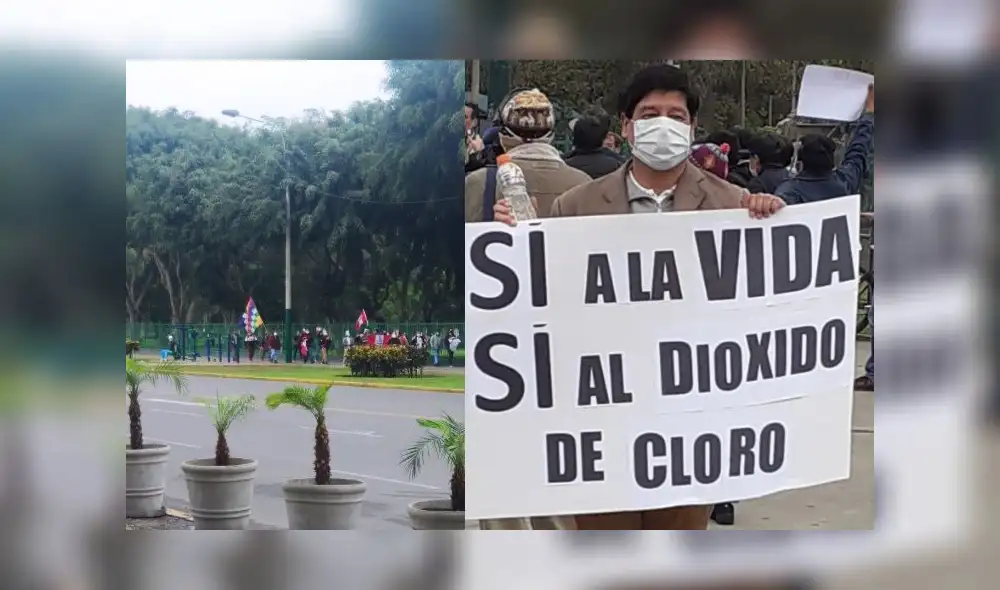 Manifestantes a favor del dióxido de cloro protestaron sin autorización. Foto: Twitter.