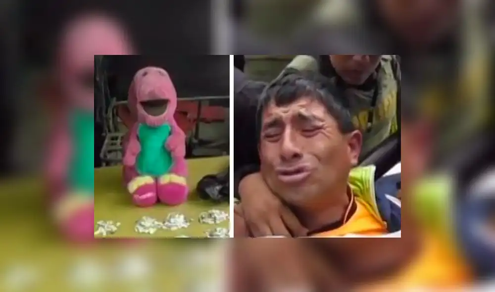 Delincuente llora al incautarle peluche de ‘Barney’ donde escondía droga [VIDEO]