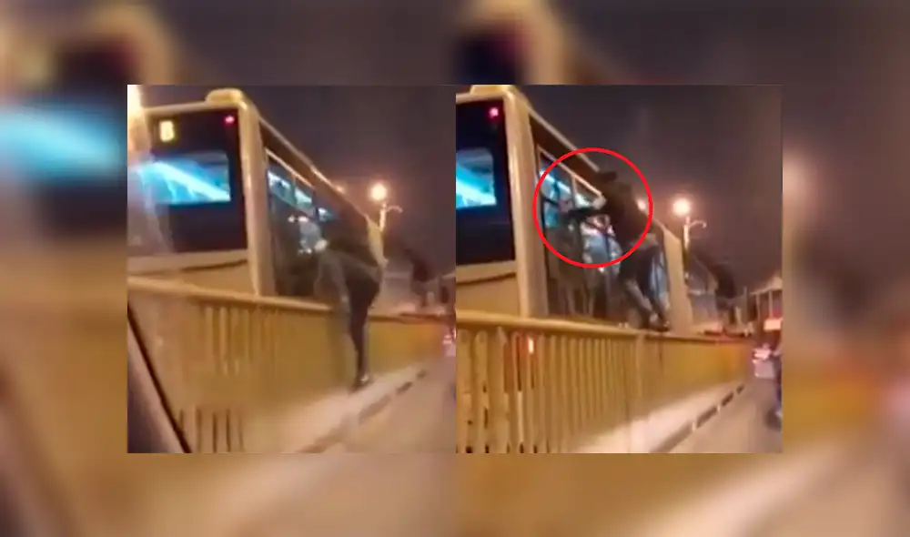 Delincuente se trepa a barandas del Metropolitano para robar celular de pasajero [VIDEO]