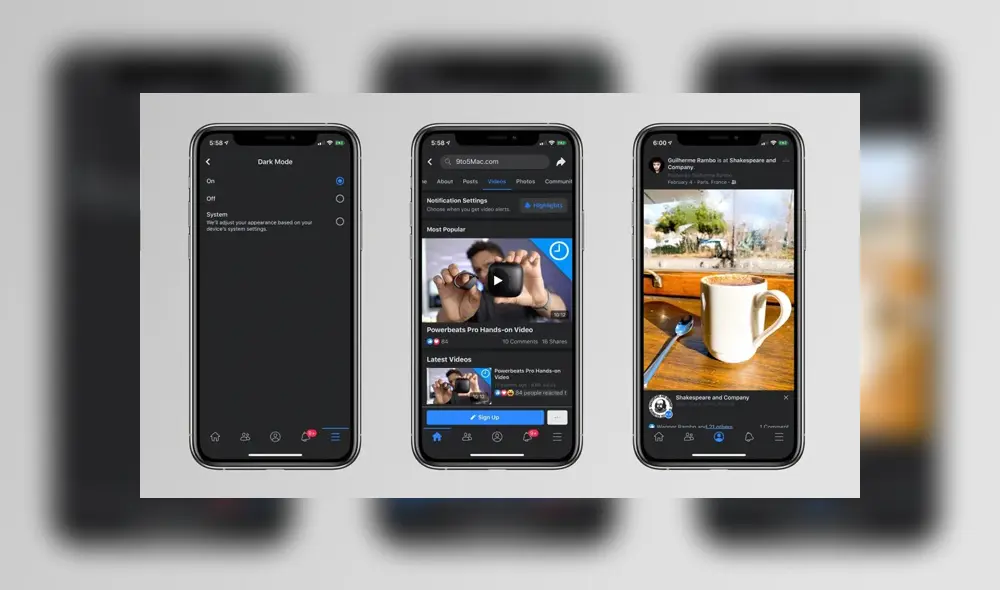 Así lucirá el modo oscuro de Facebook para iOS.