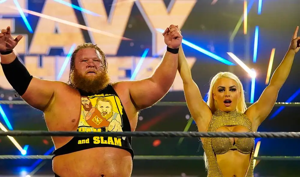 Otis venció a Dolph Ziggler con ayuda de Mandy Rose en WWE Wrestlemania 36. Foto: WWE