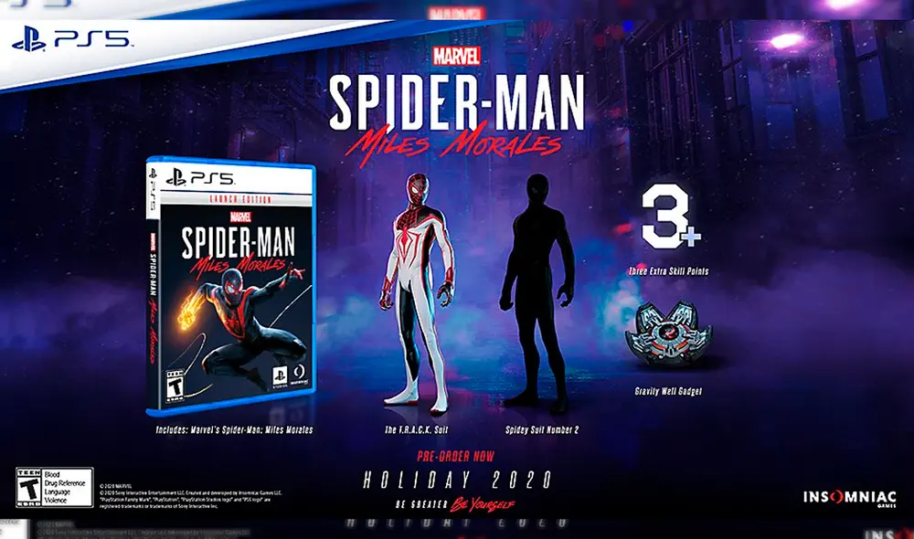 Las ediciones de PS5 y PS4 de Marvel's Spider-Man; Miles Morales incluyen dos trajes para el superhéroe.