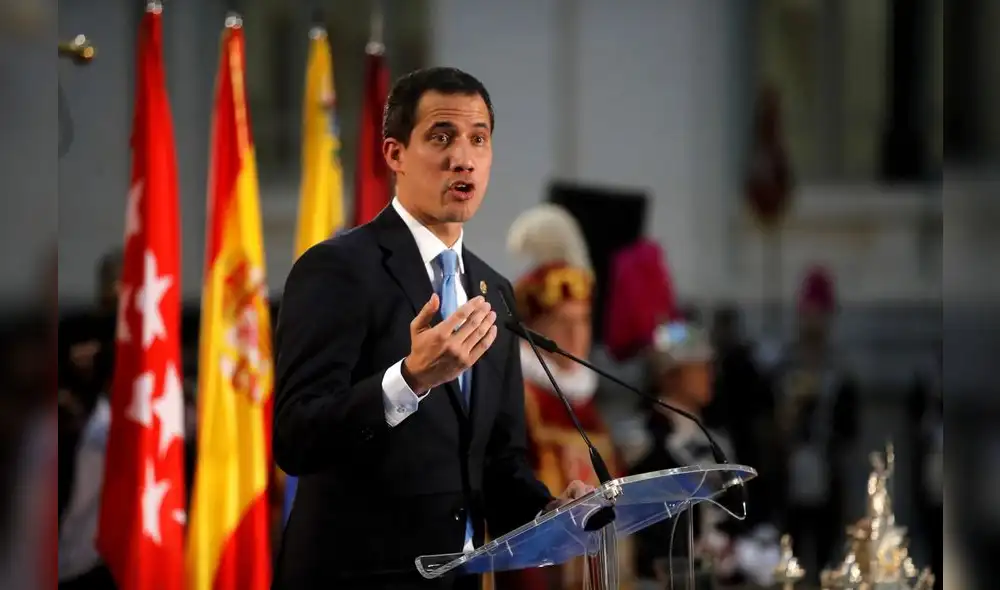 Venezuelan opposition leader Juan Guaido talks to the press during his visit in Madrid on January 25, 2020. (Photo by JUAN CARLOS HIDALGO / POOL / AFP) Venezuelan opposition leader Juan Guaido talks to the press during his visit in Madrid on January 25, 2020. (Photo by JUAN CARLOS HIDALGO / POOL / AFP)