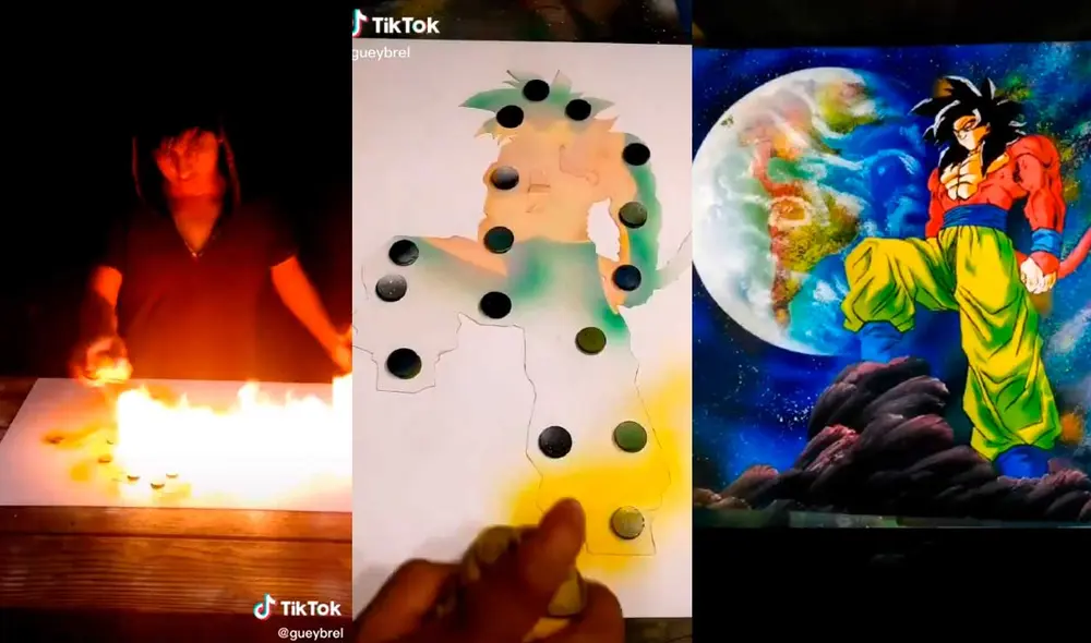 Desliza las imágenes para ver parte del proceso que tuvo que realizar el artista para hacer este increíble retrato de Goku. Foto: captura de TikTok/@gueybrel Desliza las imágenes para ver parte del proceso que tuvo que realizar el artista para hacer este increíble retrato de Goku. Foto: captura de TikTok/@gueybrel