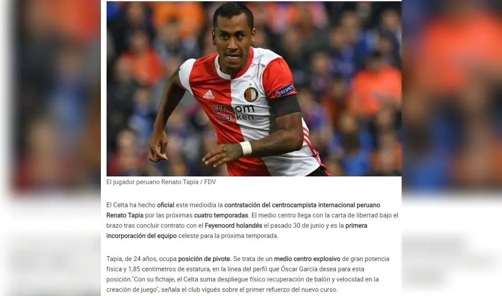 Renato Tapia: reacción de los medios a su llegada a Celta de Vigo. Foto: Faro de Vigo