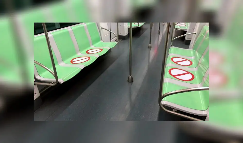 Asientos tienen señalización para evitar aglomeraciones. Foto: Difusión/Metro de Lima. Asientos tienen señalización para evitar aglomeraciones. Foto: Difusión/Metro de Lima.