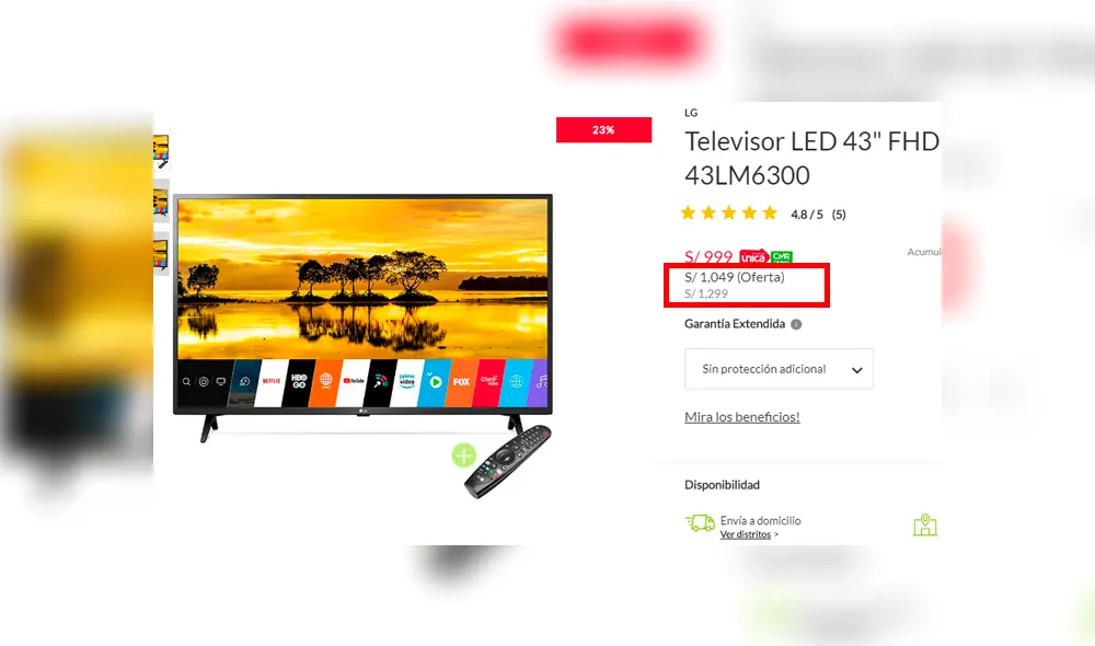 Precio normal de la TV sin el combo. Precio normal de la TV sin el combo.