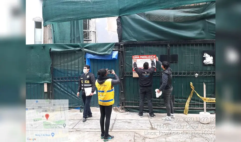 Obra ubicada en la avenida César Vallejo 1176 fue paralizada el 14 de agosto por ejecutar obras sin licencia de edificación. / Créditos: Municipalidad de Lince
