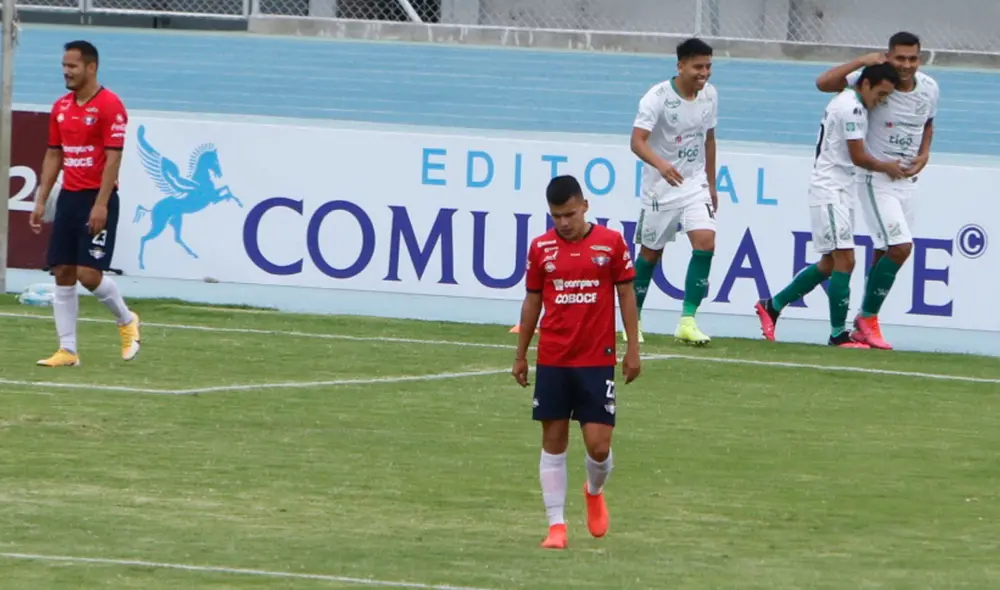 José Castillo, capitán de Oriente Petrolero, celebra su doblete contra Wilstermann. Foto: AGP Noticias
