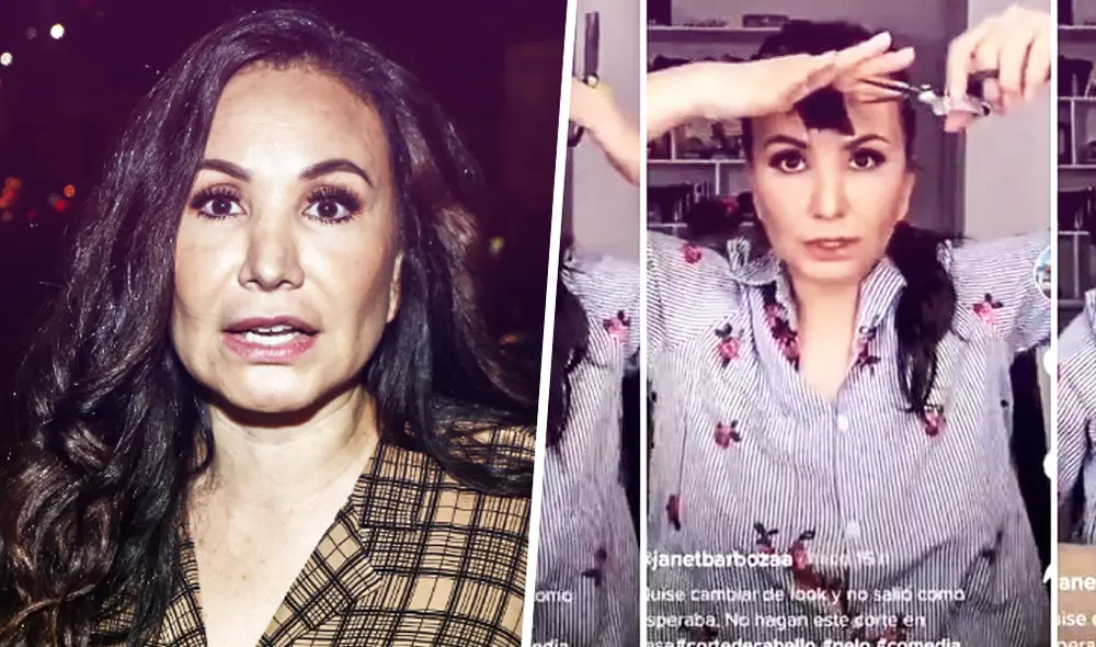 Janet Barboza se corta el pelo en cuarentena. Foto: Composición. Janet Barboza se corta el pelo en cuarentena. Foto: Composición.