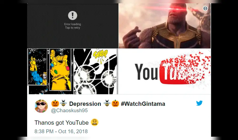 Acusan a Thanos de ser el culpable de la caída de YouTube [IMÁGENES]