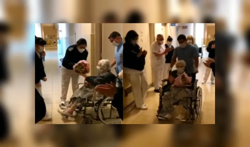 Irene Bindi fue aplaudida por enfermeras y médicos del Hospital Aeronáutico Central. Foto: captura Facebook.