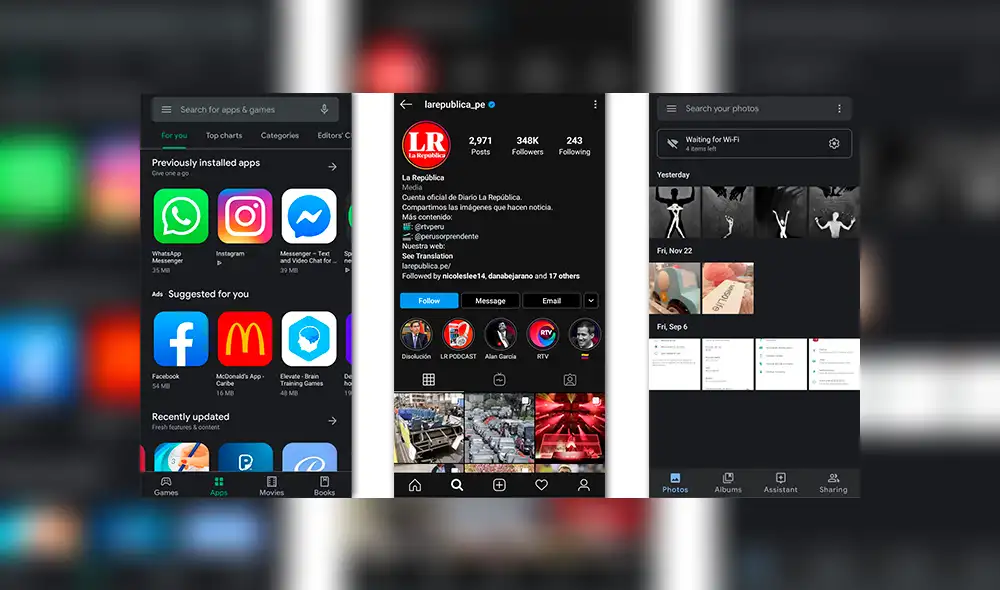 Dark Mode activa la interfaz oscura en diversas apps.