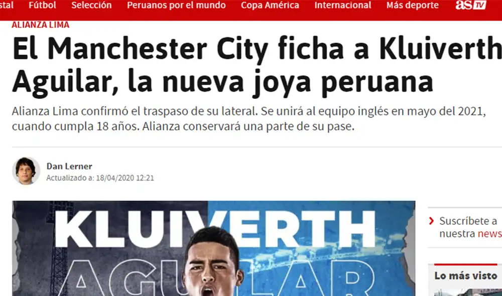 La prensa internacional destacó el pase de Kluiverth Aguilar al Manchester City. La prensa internacional destacó el pase de Kluiverth Aguilar al Manchester City.