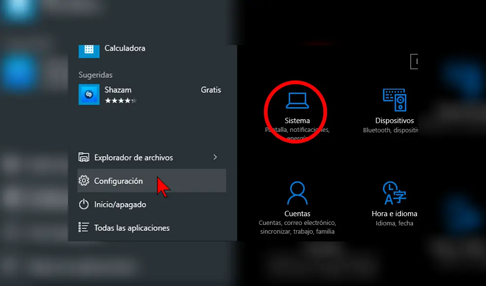 Ve al menú configuración y dale clic a Sistema. Imagen: TecniComo.