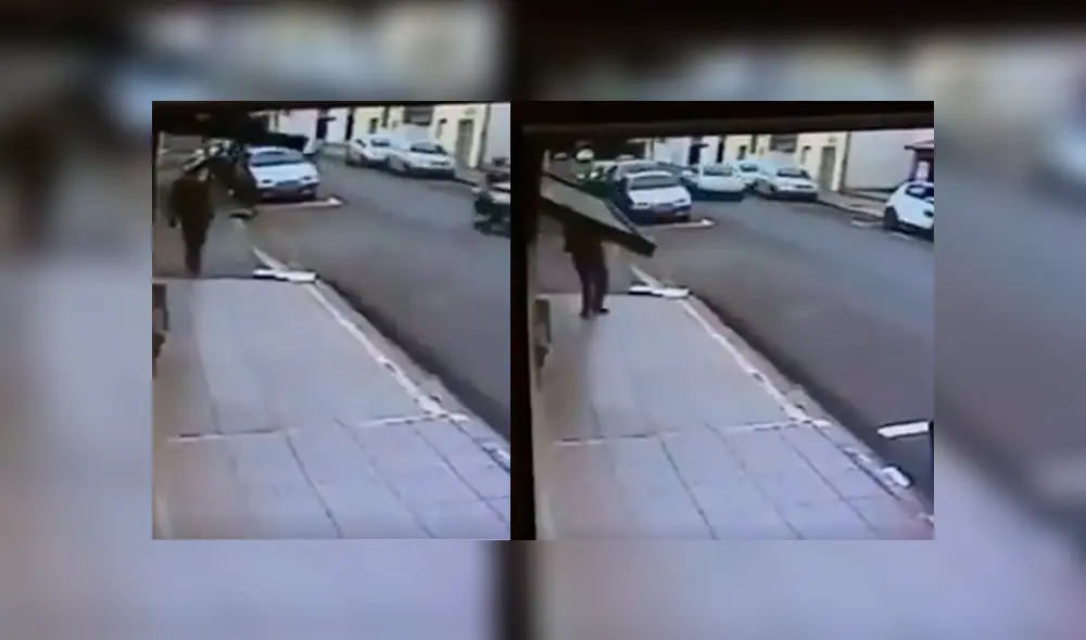 Cámara de seguridad de una calle captó el insólito incidente que sufrió el hombre cuando caminaba tranquilamente por una acera. La escena se hizo viral en Facebook Cámara de seguridad de una calle captó el insólito incidente que sufrió el hombre cuando caminaba tranquilamente por una acera. La escena se hizo viral en Facebook