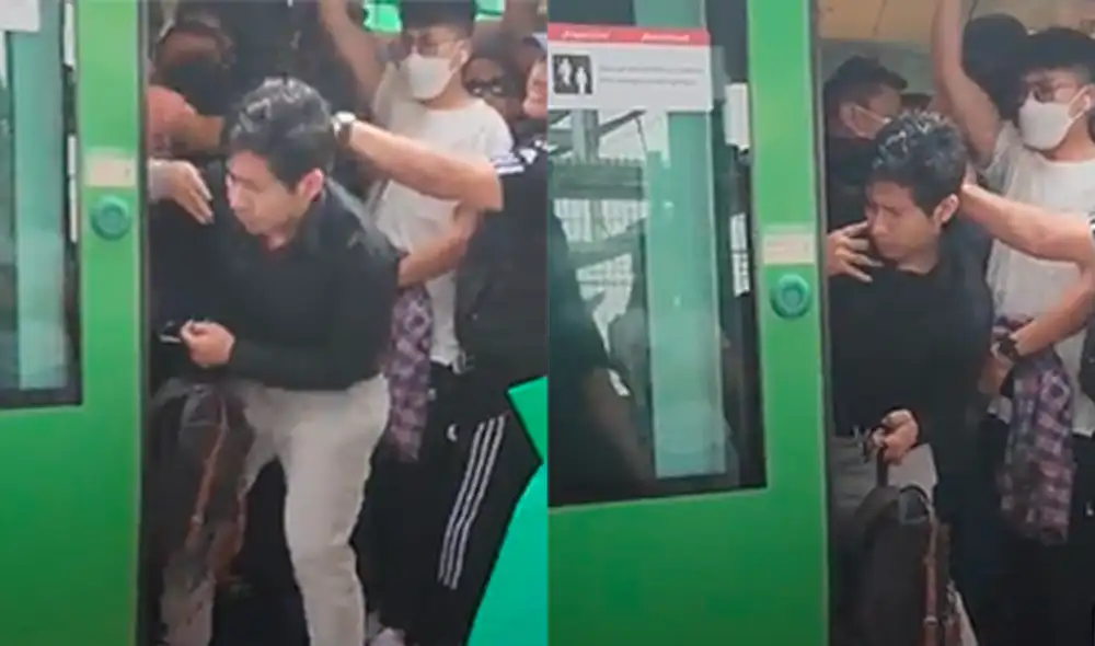 Joven intento ingresar al Metro de Lima nuevamente tras rechazo de usuarios. Foto: captura de video / Tik Tok