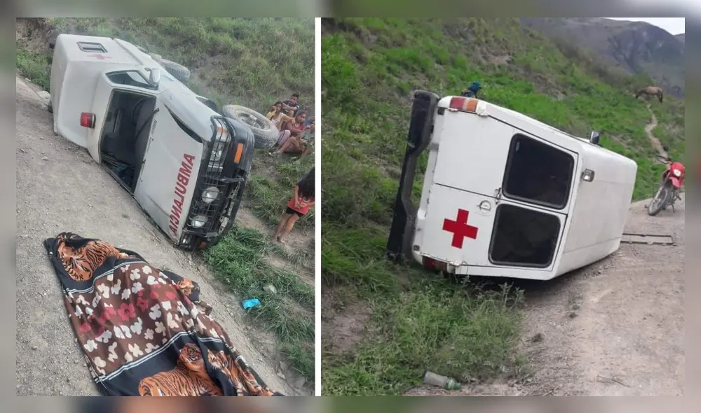 El despiste y volcadura de la ambulancia es investigado por la Policía: composición LR/ Andina Radio Chota/ Facebook