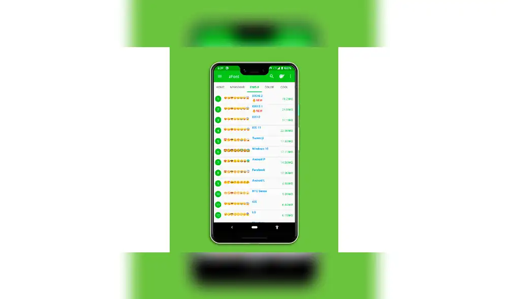 Busca la sección emojis y descarga la última versión de iOS. Foto: Captura / Play Store.