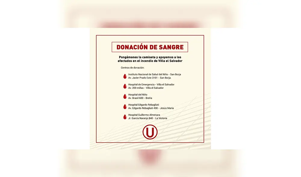 Alianza Lima y Universitario se unen campaña de donación de sangre para los afectados del incendio en Villa el Salvador. Alianza Lima y Universitario se unen campaña de donación de sangre para los afectados del incendio en Villa el Salvador.