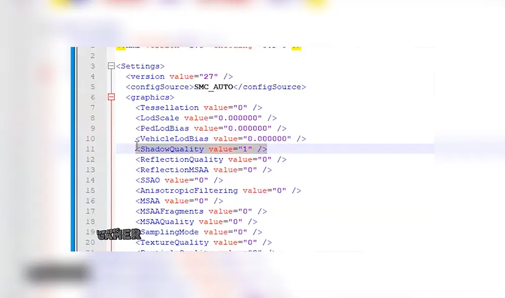 Luego busca el archivo "settings.xml" en Documentos/Rockstar Games/GTA V y ábrelo con bloc de notas.
