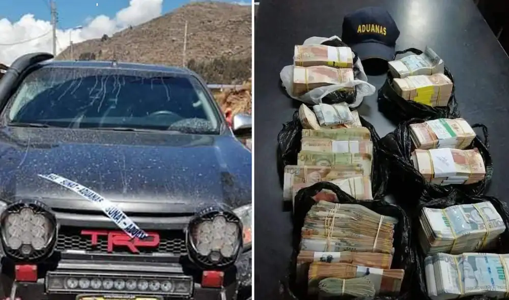 Dinero fue encontrado dentro de camioneta, en el puesto de control de Ojherani en Puno. Foto: Aduanas.