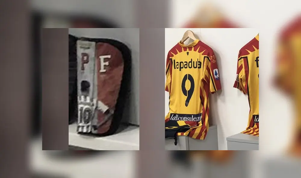 Gianluca Lapadula y sus canilleras en homenaje al Perú.