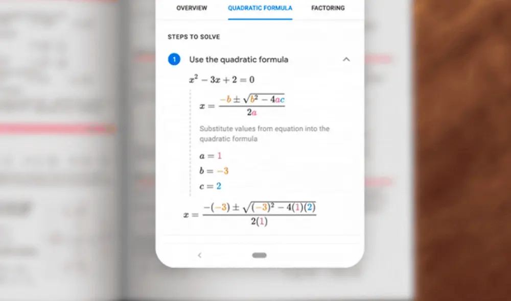 La nueva función de Google Lens proporcionará información detallada sobre cómo resolver un problema matemático. | Foto: Google.