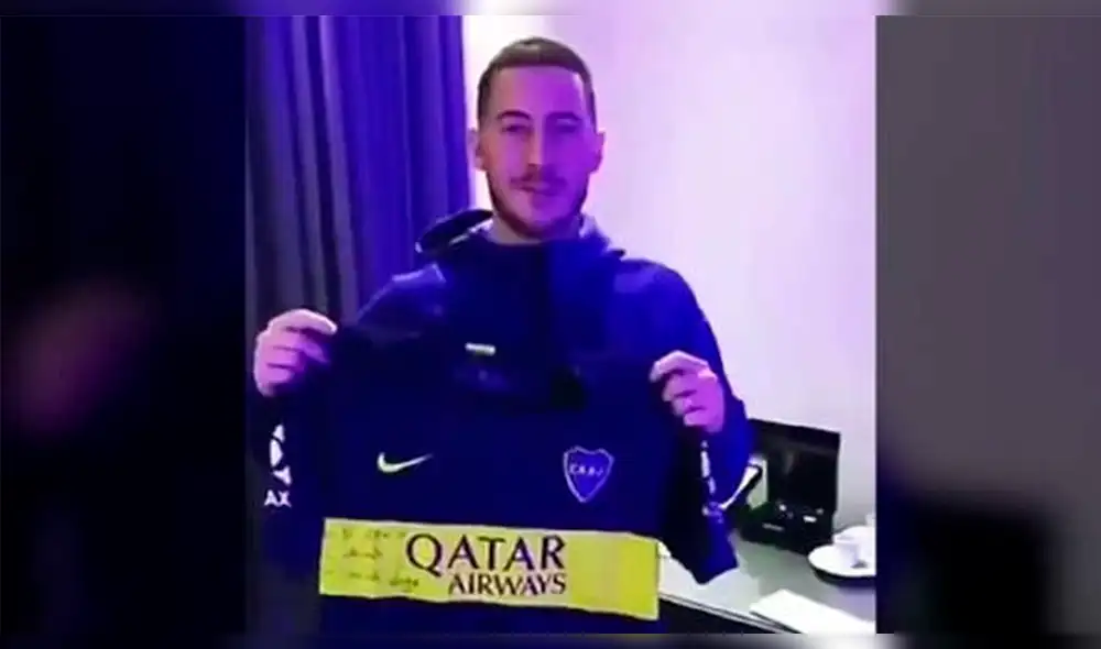 Eden Hazard recibió la camiseta de Juan Román Riquelme y así fue su reacción [VIDEO]