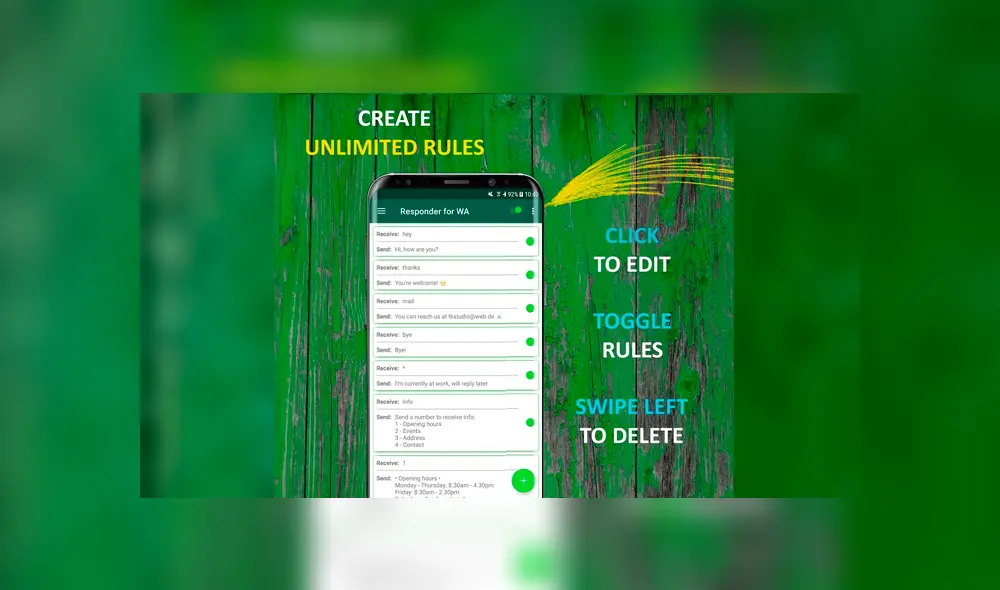 Autoresponder para WhatsApp es un aplicativo gratuito que puedes descargar en Google play. Autoresponder para WhatsApp es un aplicativo gratuito que puedes descargar en Google play.