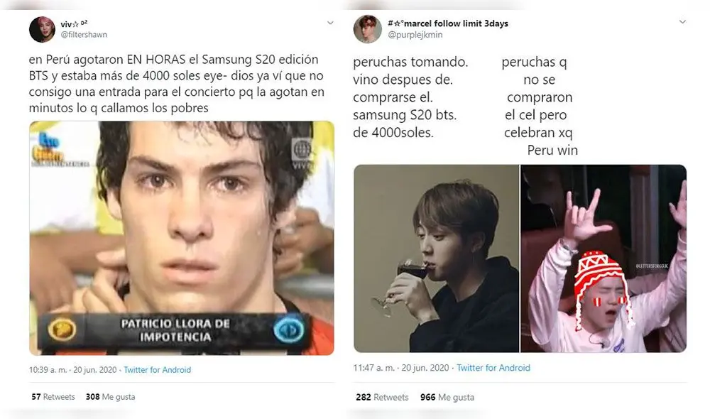 Reacciones de fans al lanzamiento del Galaxy S20+ BTS Edition. Foto: captura Twitter.