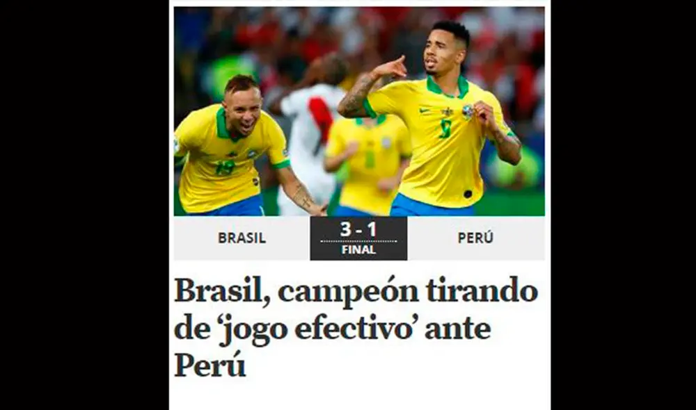 Perú perdió 3-1 ante Brasil por la final de la Copa América 2019. Así reaccionó la prensa internacional.
