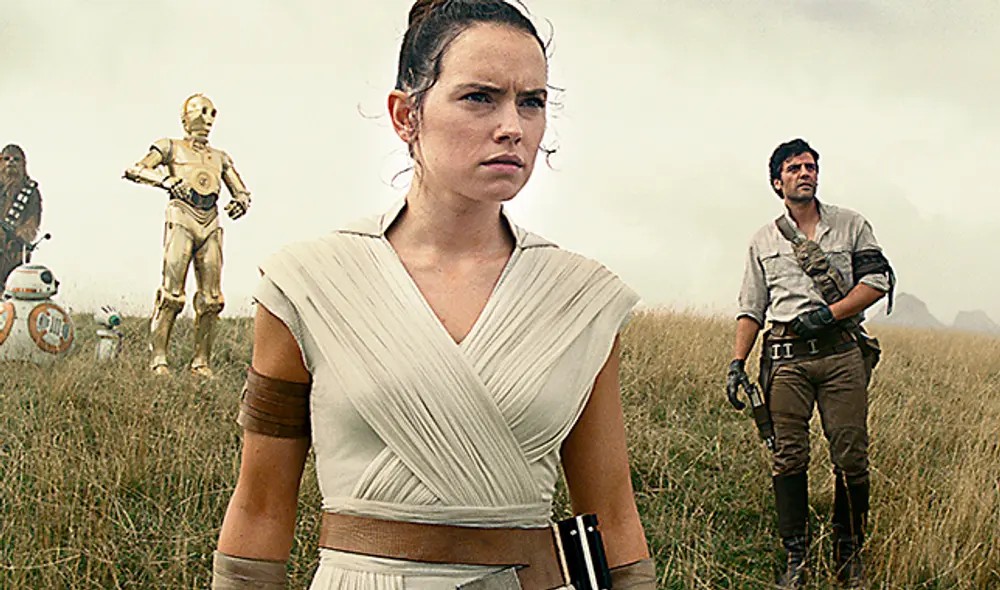 Protagonistas. Chewacca, BB8, C3PO,  Poe Dameron y Rey