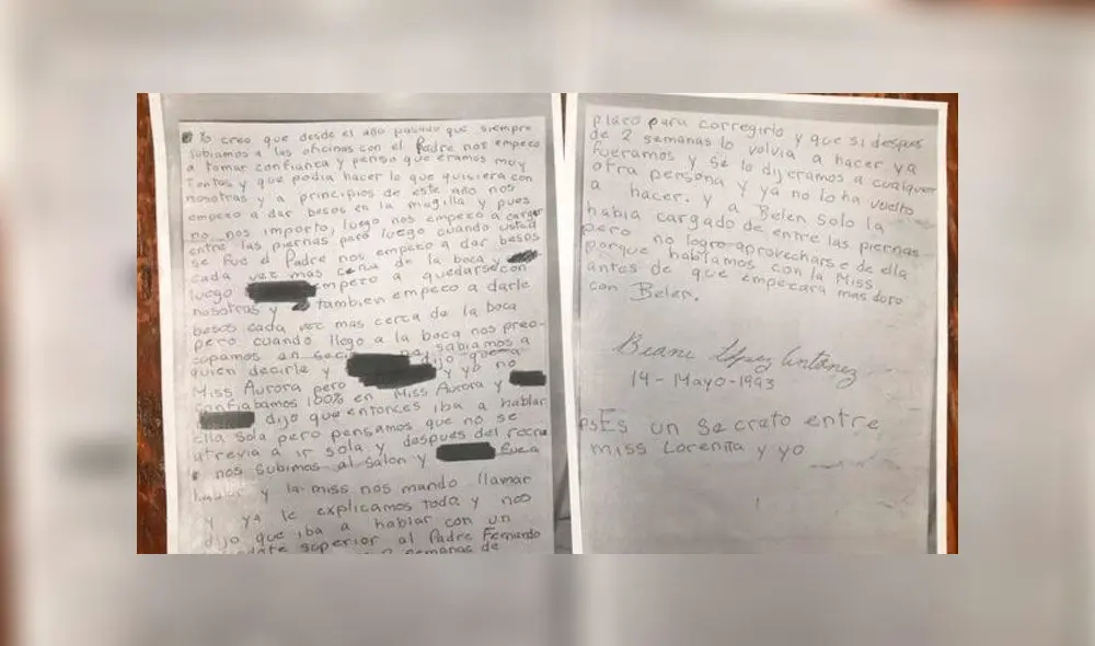 La carta en la que Biani detalla los abusos sufridos a mano del cura Fernando Martínez. Foto: Difusión