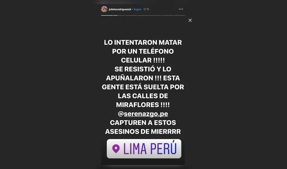 Julieta Rodriguez denuncia que peruano quiso matar a su primo. Fuente: Instagram