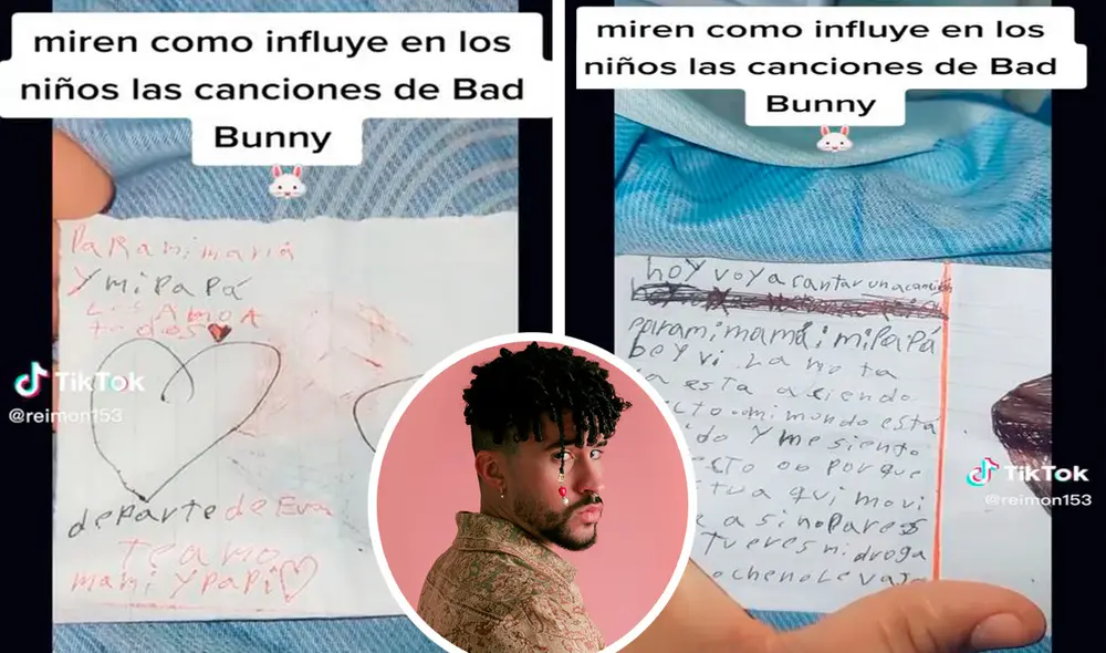 Una niña quiso dedicarles una canción a sus padres, pero llamó la atención porque escogió ‘Efecto’ interpretada por el ‘Conejo Malo’. Foto: composición LR/TikTok/@reimon153