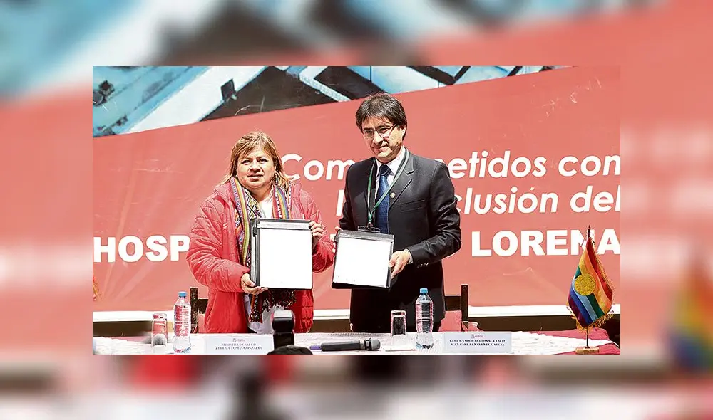 FIRMA DE CONVENIO. Ministra de Salud, Zulema Tomás, y gobernador Jean Benavente aceleran paso para concluir nosocomio.