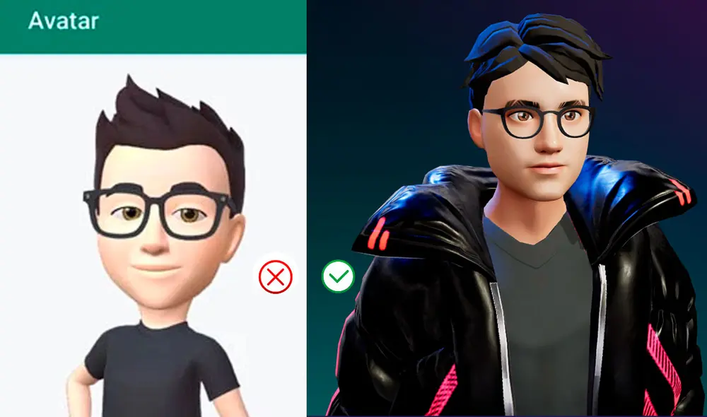 Diferencias entre el avatar de WhatsApp y el de “Ready player me”. Foto: composición LR Diferencias entre el avatar de WhatsApp y el de “Ready player me”. Foto: composición LR