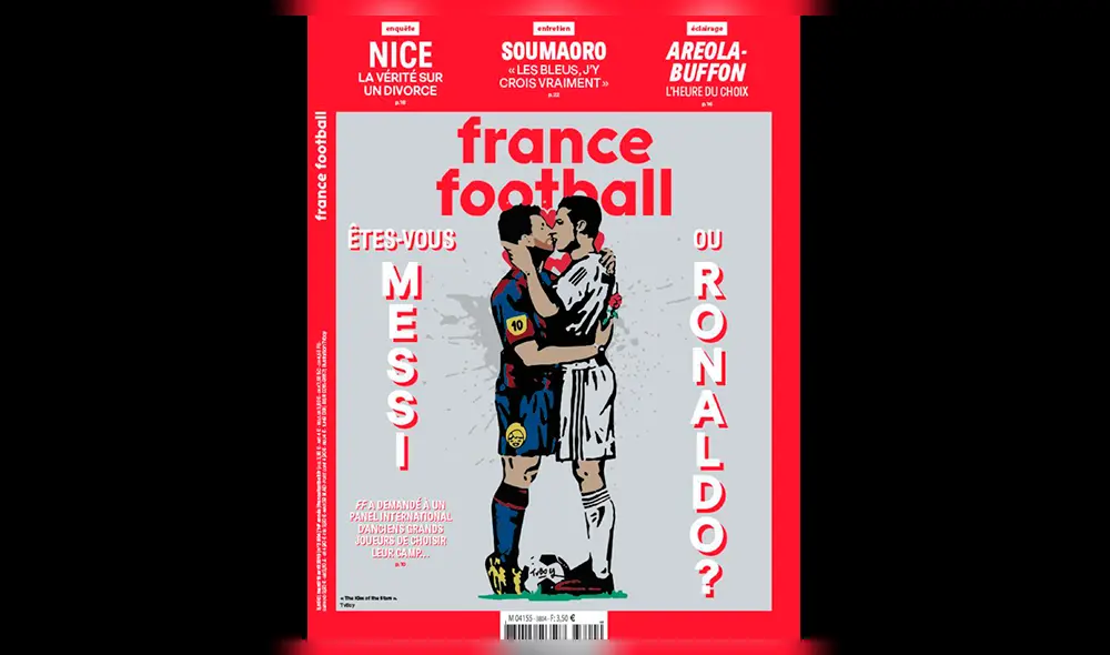 France Football crea polémica al publicar imagen de Cristiano y Messi besándose [FOTO]