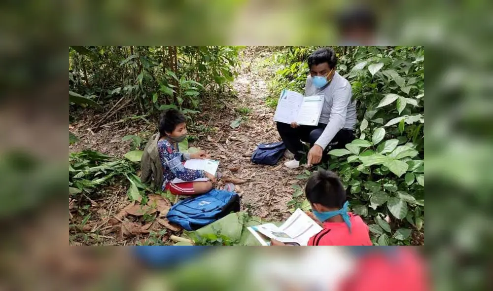 Profesores enseñan en el Parque Nacional del Manu. Créditos: Paolo Peña.